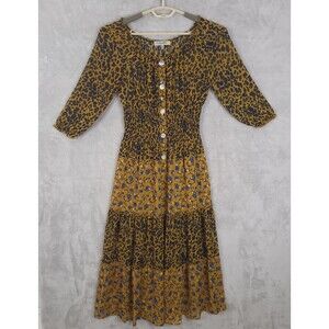 Figueroa & Flower Anthropologie Tiered Floral Maxi Dress Womens XS Boho Peasant